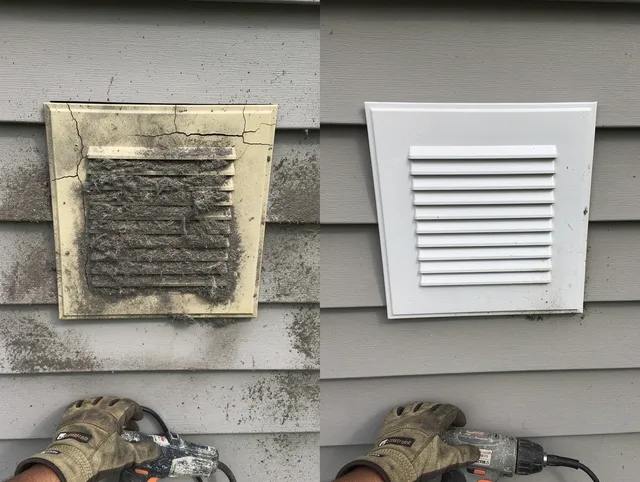 Seven Hills Dryer Vent Cleaning technician installing high-quality dryer vent cover at a residential property in Seven Hills