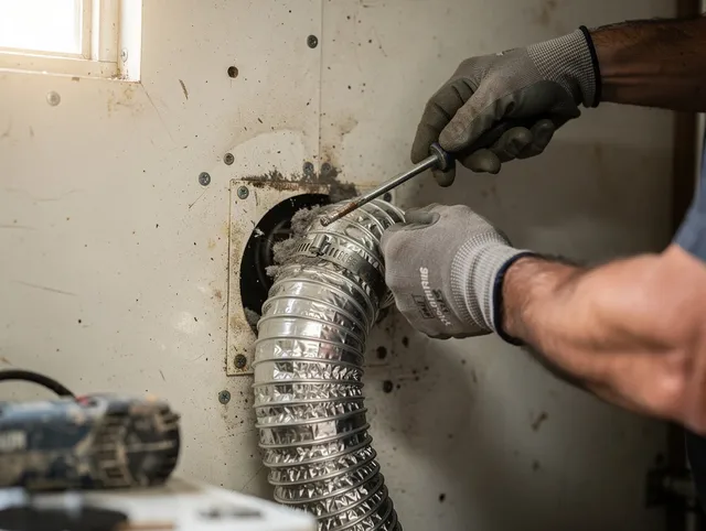 Seven Hills Dryer Vent Cleaning technician performing precise dryer vent hose installation in Seven Hills